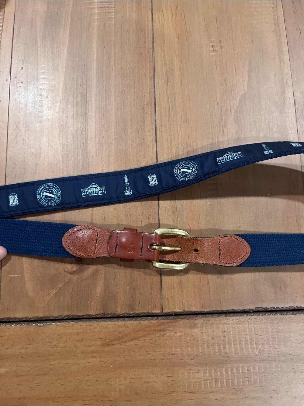 Navy Canvas Ribbon UNC Leather Men's Belt with Brass Buckle